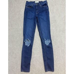 Free People Jeans Womens 28L Blue Distressed Skinny‎ Knee Rip Stretch Denim FP